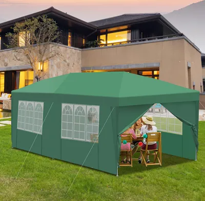 Image de Aopunly Pavillon 3 x 6m Pop Up Pliable Tente de jardin, protection UV 50+ Pavillons Tentes de réception Tente de réception pour camping / jardin / mariage / plage, dix côtés vert
