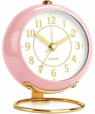 Analoger Retro-Wecker mit Nachtlicht, rosa, leise, kompakt