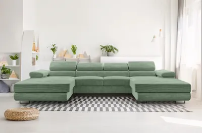 Produktbild von AX LIVING Sofa U Form mit Schlaffunktion – Arborio U 352 cm in Salbeigrün