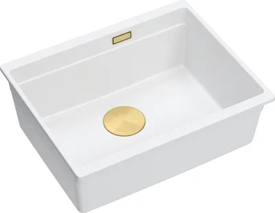 Produktbild von QUADRON Spülbecken 1-Becken Spüle | Größe: 59,5 x 45,1 x 21,5 cm | LOGAN 100 | Küchenspüle Granitspüle aus GraniteQ mit Siphon | Weiß + Gold