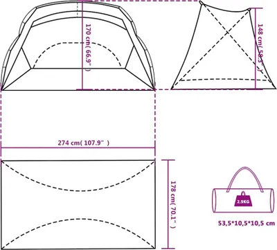 Produktbild von vidaXL Strandzelt Azurblau 274x178x170/148 cm 185T Polyester