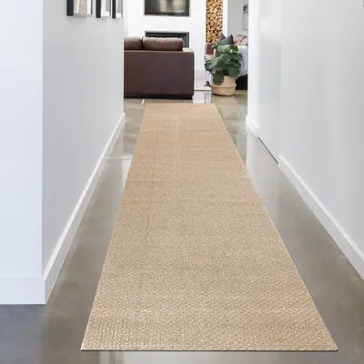 Image de Tapis design moderne Beige Structure bouclée Élégance intemporelle Dimensions : 80 x 300 cm