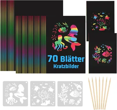 Obrázok produktu pre Kreatívna sada 70 listov, so 7 drevenými ceruzkami, 3 maľovacími šablónami, pre deti