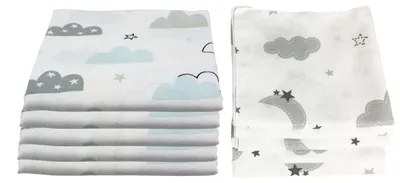 Produktbild von Mulltücher Baby 10er Set Wolken 80 x 70 cm – Spucktücher Mullwindeln Stoffwindeln, 100 % Baumwolle, 5 Grau, 5 Mint
