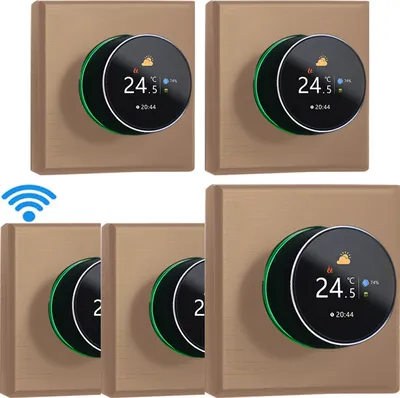 Zdjęcie produktu dla Termostat inteligentny 5X WIFI, cyfrowy termostat pokojowy z wyświetlaczem LCD, termostat ścienny z kolorowym ekranem do ogrzewania podłogowego, termostaty pokojowe do systemu 3A z podgrzewaniem ciepłej wody, z podświetleniem/czujnikiem temperatury/kalibracją temperatury w czasie, złoty