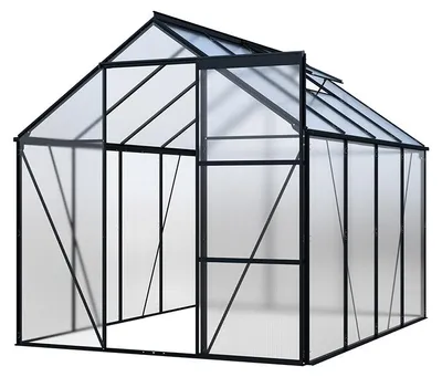 Produktbild von HOME DELUXE Eco Gewächshaus WALENA – Schwarz Matt, Aluminium/PC-Panels (252 × 190 × 193 cm) | UV-Schutz, Schiebetür
