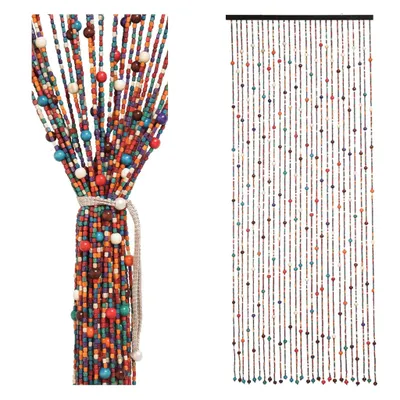Produktbild von Perlenvorhang Türvorhang 90 x 190 cm, Bunter Holzperlenvorhang für Türen, Fenster, Wohnwagen, Raumteiler & Dekoration