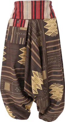 Produktbild von Haremshose mit Breitem Gewebtem Bund, Ikat Thai Pluderhose - Braun, Damen, Baumwolle, Hosen