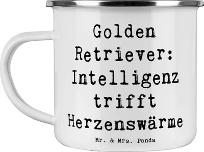 Produktbild von Mr. & Mrs. Panda Teetasse Spruch Golden Retriever Liebe - Weiß - Geschenk, becher emaille, Reisebecher, Hunderasse, freundlicher Hund, Hunderassen Vielfalt, Vierbeiner