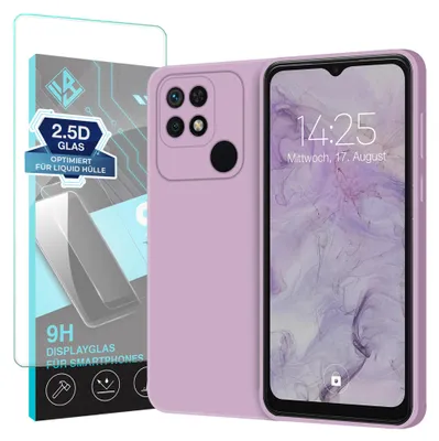 Produktbild von Hülle für Xiaomi Redmi 10C mit 9H Displayglas Displayschutz Case Cover Bumper Smartphone Softgrip Schutzhülle Farbe: Lila