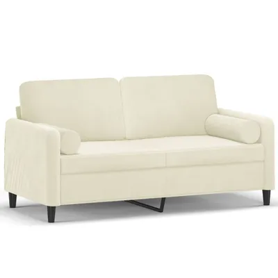Imagen del producto de Sofá de 2 plazas con cojines terciopelo color crema 140 cm