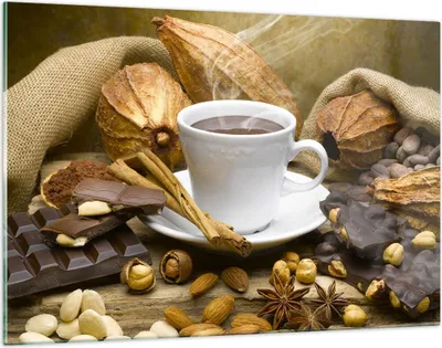 Produktbild von Bilder auf glas - Tasse Schokolade trinken Kakao - 120x80cm - Glasbilder - Wandbilder - Kunstdruck - zum Aufhängen bereit - Wanddekoration aus Glas - Glas Bilder - Wandbild auf Glas - GAA120x80-2480