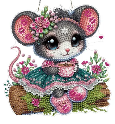 Produktbild von Hängendes Ornament Kit Kleine Maus Diamond Painting Anhänger 5D Diamant Fensterbilder Beidseitig mit Kette 18.8×19.5cm