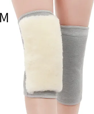 Imagen del producto de Rodilleras elásticas, calentadores de piernas de lana suave y gruesa para invierno, protectores de rodillas térmicos con cierre de velcro, talla M, 70% poliéster, color gris