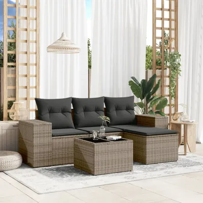 Produktbild von 5-tlg. Garten-Sofagarnitur mit Kissen Grau Poly Rattan 3222479