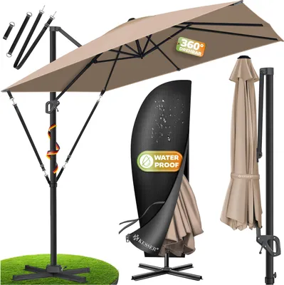 Produktbild von KESSER® Sonnenschirm Ampelschirm SUN XL 300 x 300 cm Inkl. Abdeckung +Windsicherung Drehbar Neigbar Kippbar Marktschirm Groß 360° Rotation, Gartenschirm mit Kurbel Sonnenschutz UV50+