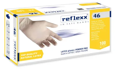 Produktbild von Reflexx R46 Chlorierte, puderfreie Latexhandschuhe 5,7gr Kat.3 Weiß 100 Stück M