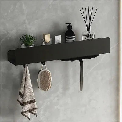 Produktbild von Duschablage ohne Bohren, Badezimmer Organizer 40 cm, Duschablage Edelstahl mit 4 Abnehmbaren Haken, Shampoo Halterung für Dusche, Hängeregal, Badregal Schwarz