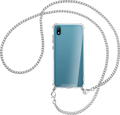 Produktbild von Handykette Backcover-Schutzhülle mit Band (Metall silberfarben) für Huawei Y5 2019 - silberfarbene Kette