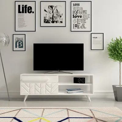 Zdjęcie produktu dla Skye Decor, Venedik, szafka pod telewizor, biała, płyta wiórowa melaminowana, 120 x 43,7 x 29,5 cm