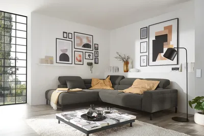 Produktbild von KAWOLA Sofa DELIA Ecksofa Feincord anthrazit mit motorischem Sitzvorzug Recamiere links