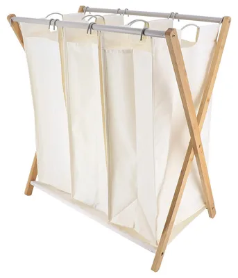 Produktbild von Wäschekorb 3 fächer polyester bambusstruktur metall - natur bambus - Tendance