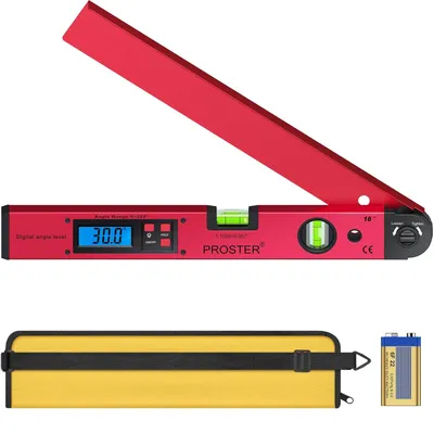 Produktbild von Proster Digitaler Winkelmesser 0-225 ° Digital Winkelmesser mit Wasserwaage und LCD Beleuchtetung 400 mm / 16 Zoll Winkelmessgerät mit Batterie und Tasche für Bedachungstechnik -Rot