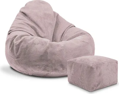 Produktbild von Dreamroots Bean Bag 90x90x100cm Sitzsack mit Lehne und Hocker und Bezug Sitzkissen Boden Chill Sack Bubibag Sitzsack Sitzsack mit Füllung, Silver Pink