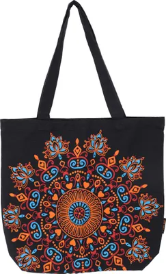 Produktbild von Hochwertige Boho Canvas Shopper Tasche, Mandala Yoga Schulterbeutel - Schwarz/bunt, Uni - Erwachsene, Baumwolle, 40*44*24 cm, Alternative Umhängetasche, Handtasche aus Stoff