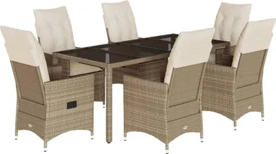 Produktbild von vidaXL 7-tlg. Garten-Essgruppe mit Kissen Beige Poly Rattan