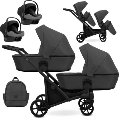 Image de Kunert BRAV DUO 3 en 1 poussette double avec 2x Cosmo coques bébé en graphite
