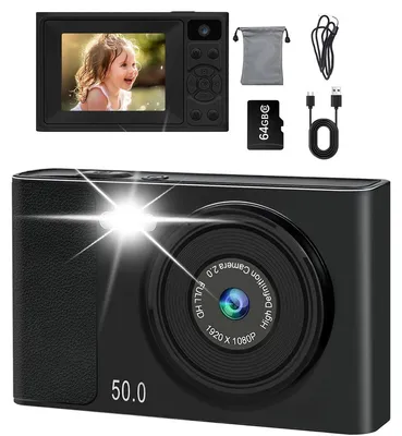 Produktbild von 1080P 48MP Digitalkamera Fotokamera Kamera mit Dual-Kamera,Tragbare Kompaktkamera mit 2,4" LCD Bildschirm & 64GB SD-Karte,Geschenk für Kinder Teenager