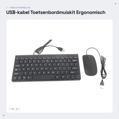 Productafbeelding van USB-kabel Toetsenbordmuiskit - Ergonomisch Mini-toetsenbord en Muisset - Ultradun Ontwerp - Zwart en Wit - Geschikt voor Kantoor en Enter...