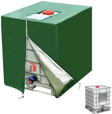 Obrázek produktu pro Velký kryt pro IBC kontejnery – zelený – 1000 litrů – 120*100*116 cm – vodotěsný a odolný proti větru – odolný vůči UV záření – se zipem
