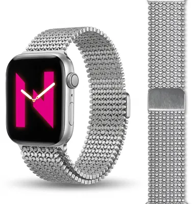 Produktbild von Alvia Mesh Loop Armband für Apple Watch SE/10/9/8/7/6/5/4/3/2/1, Edelstahl Metall Magnet Band, 38/40/41/42mm - Eisstern Silber