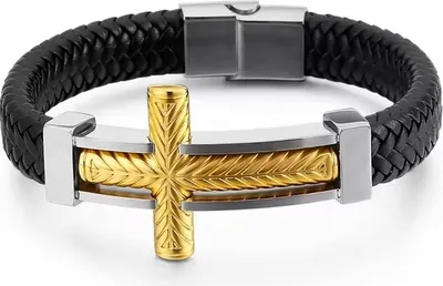 Produktbild von Big Cross Armband - Schwarz/Silber/Gold für Herren KP32507