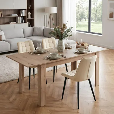 Produktbild von Krok Wood Ausziehbarer Esstisch Lora 120x70х76 cm (160(120+40) x70x76 cm), Küchentisch farbe Artisan-Eiche aus laminierter Spanplatte