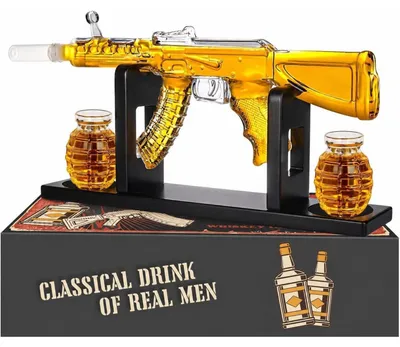 Produktbild von Whisky Karaffe Geschenkset mit 2 Gläsern AK47 Design bleifreies Glas