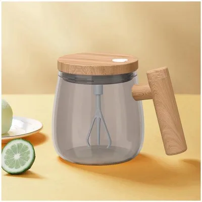 Produktbild von Elektrische borosilicaatglas-Kaffeebecher mit rotierendem Rührer, ideal für Kaffee, Milch und Proteinpulver zuhause, im Büro und unterwegs.