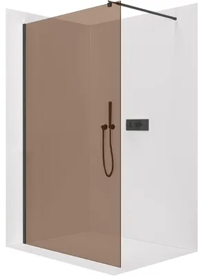 Immagine prodotto di CERANO - Box doccia Walk-in Onyx Round L/P - 8 mm - montante rotondo - nero opaco, vetro bronzo - 50x200 cm