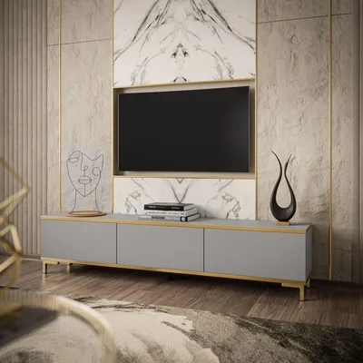 Produktbild von RTV Schrank OXFORD 175 cm, Grau / grau matt + gold, Beine: Gold