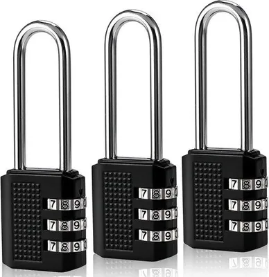 Productafbeelding van 3-cijferig slot, 5,6 cm lang kijkgaatje, reparabel reisslot, combinatiecijferslot voor sportkasten, hangslot voor koffers - set van 3 - zwart
