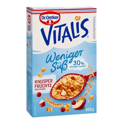 Produktbild von Dr Oetker Vitalis mniej słodkie chrupki z suszonymi owocami 500g