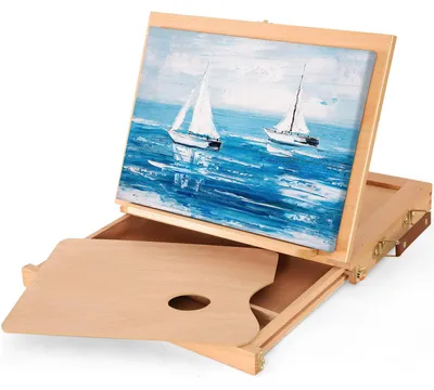Immagine prodotto di Cavalletto da tavolo regolabile con cassetto e tavolozza, in legno di faggio