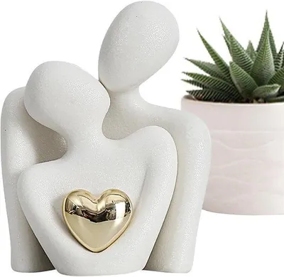 Produktbild von Paar Statuen - Liebe Kunst Dekoration - Haus Dekoration - Abstrakt Romantisches Design - 10,2 cm Länge - Weiß