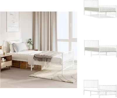 Produktbild von vidaXL Bettgestell mit Kopf- und Fußteil Metall Weiß 90x200 cm -  Betten & Bettgestelle