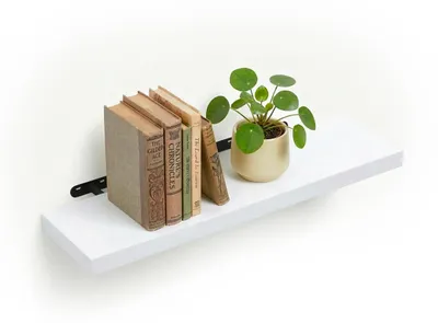 Produktbild von Relaxdays Wandregal, HxBxT: 4 x 100 x 23 cm, Holzoptik & Metall, Bücher, Deko, Wandbrett Wohnzimmer, Flur, Küche, weiß