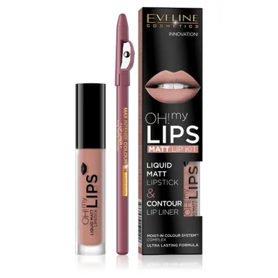 Zdjęcie produktu dla Eveline Cosmetics Oh My Lips Zestaw do makijau ust matowa pomadka w pynie i konturwka 08 Lovely Rose