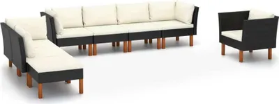 Produktbild von "2026 Promotion" 8-tlg. Garten-Lounge-Set - Sitzgruppe - Poly Rattan Eukalyptusholz Schwarz - Gartenmöbelset CC4156