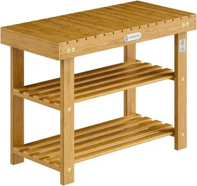 Zdjęcie produktu dla Ławka z półką na buty z litego drewna 70 x 30 x 46 cm – ławka do przedpokoju